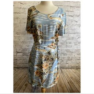Hilo Hattie Blue Hawiian Women's Faux Wrap Sheeth Short Sleeve Dress